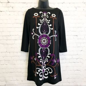 Tibi black & purple floral print shift Dress XS 